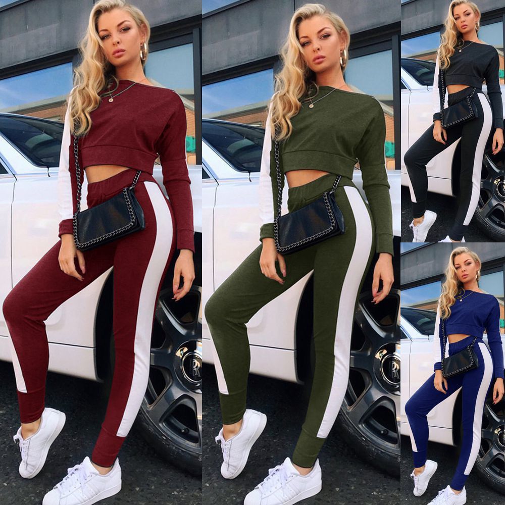 Slim stitching sports suit women