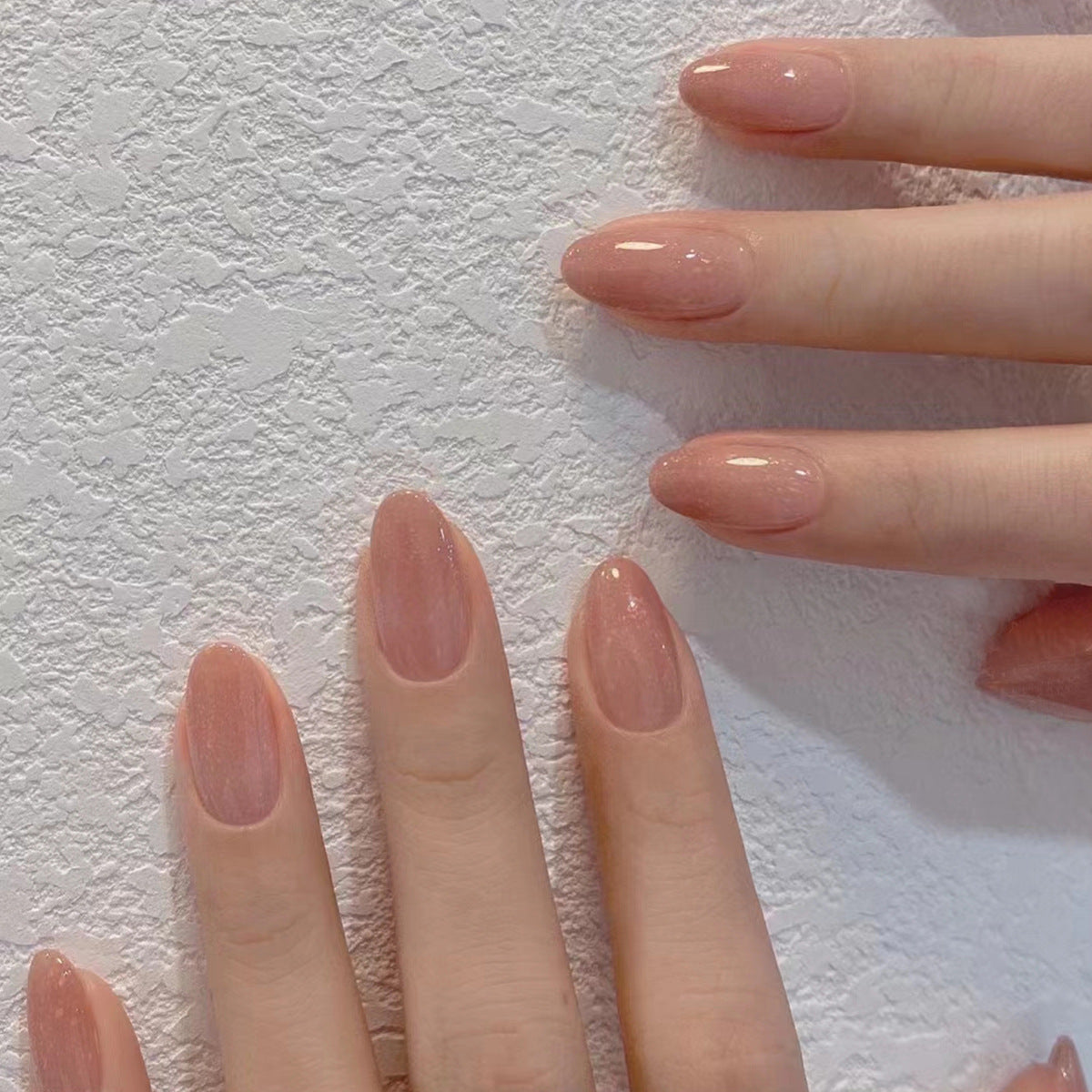 Peach Gradient Nude Color Display White Fine Glitter Removable Nail Shaped Piece