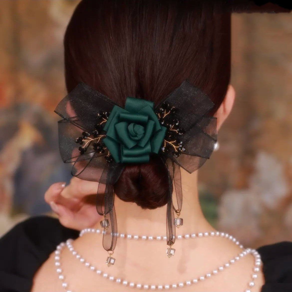 Gauze Ribbon Crystal Clip Hair Accessories