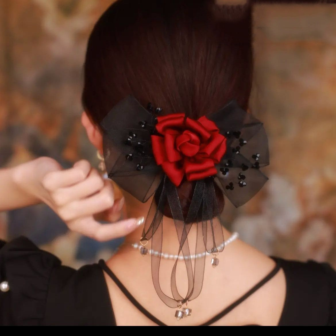 Gauze Ribbon Crystal Clip Hair Accessories