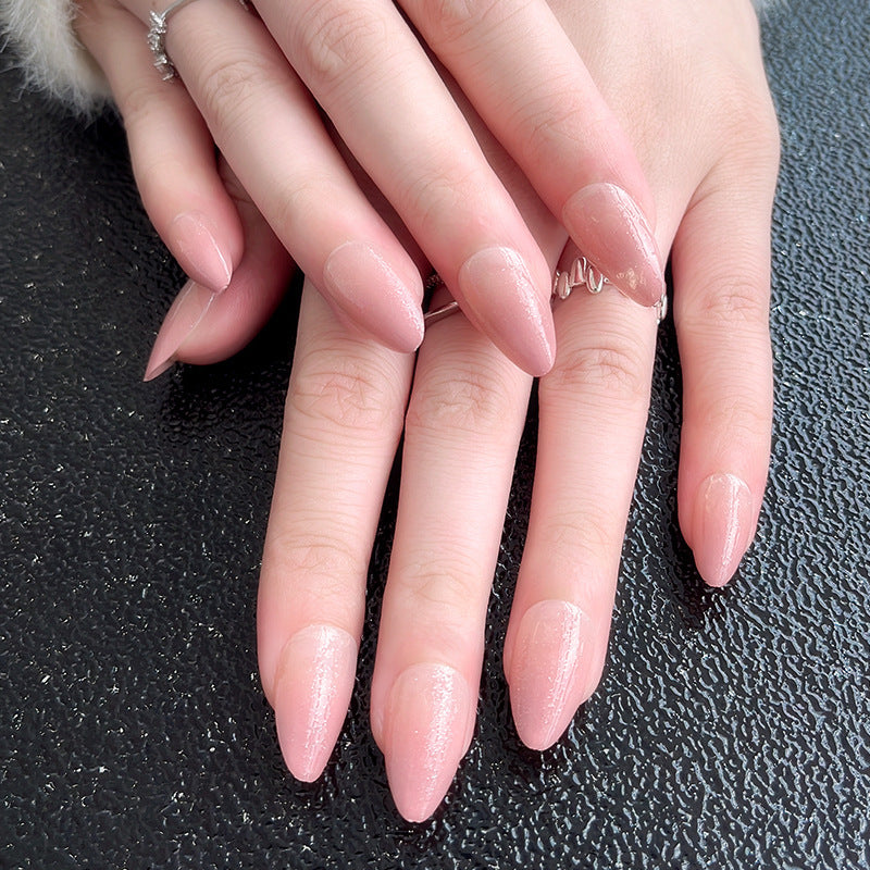 Peach Gradient Nude Color Display White Fine Glitter Removable Nail Shaped Piece