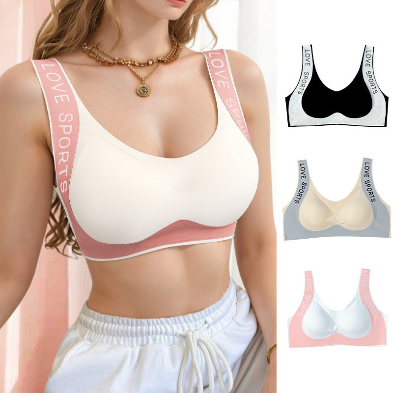 Letter Wide Shoulder Strap Small Chest Gathering Bras Breathable